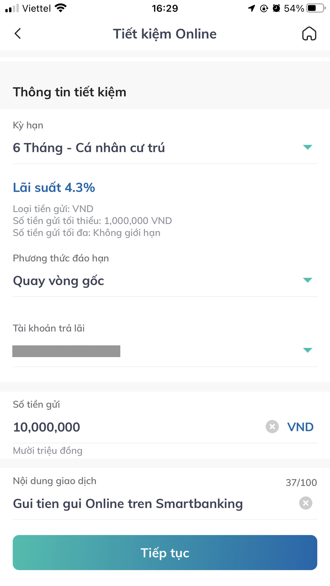 Chọn các thông tin liên quan tới gói gửi tiết kiệm